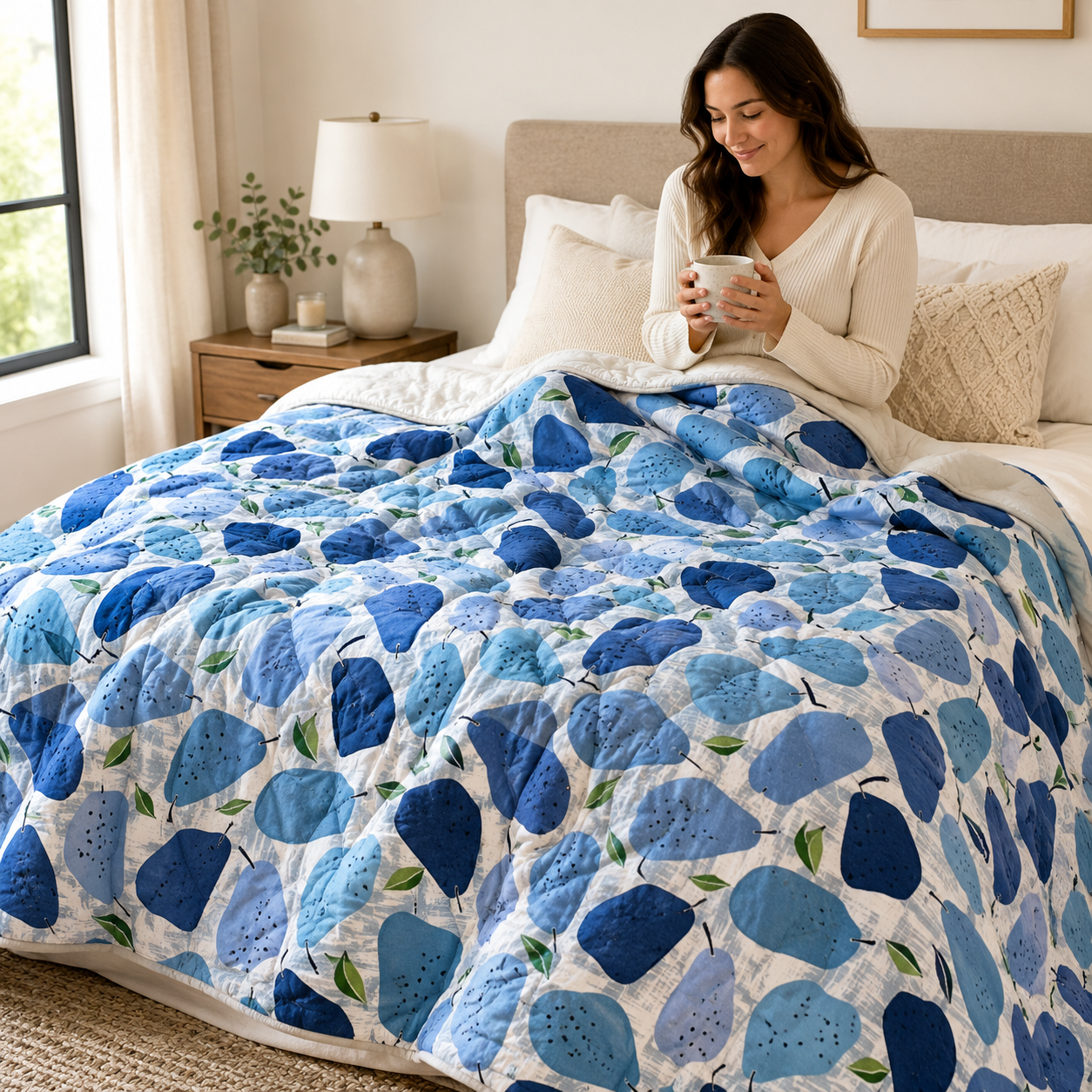 Under The Apple Tree-Quince Blue Fabric-Loes Van Oosten-Cotton + Steel