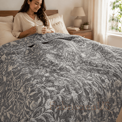 Linen Crewel Hand Embroidered Fabric-Kashmir Crewel-White on Linen-Myth 766