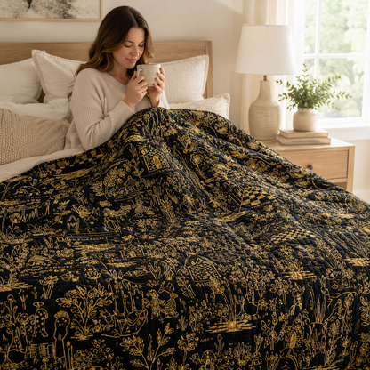 Wonderland-Rifle Paper Co-Magic Forest-Midnight Metallic-Cotton+ Steel-Quilting Cotton