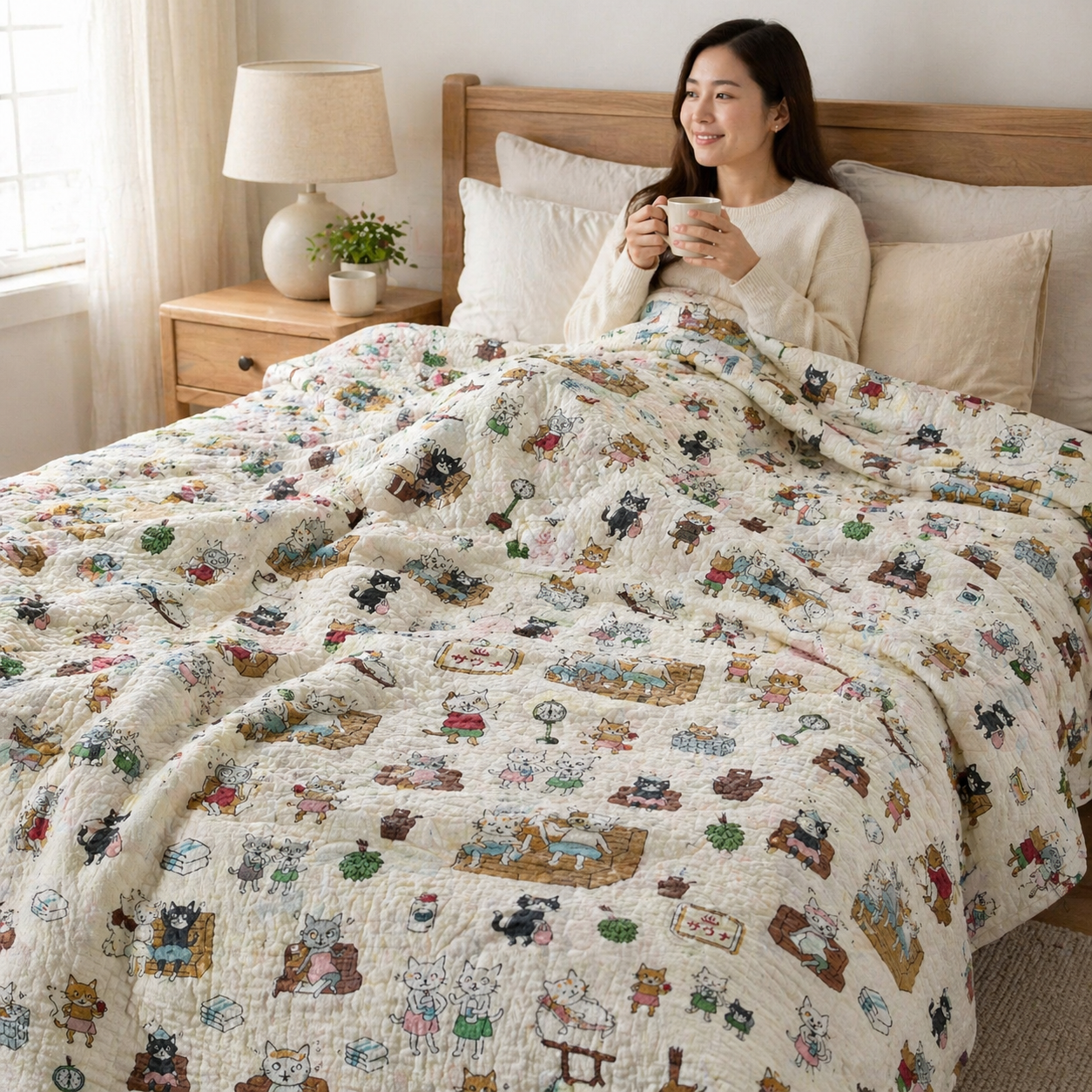 Cat Fabric-Funny Cats-Kokka Fabric-Japanese Fabric
