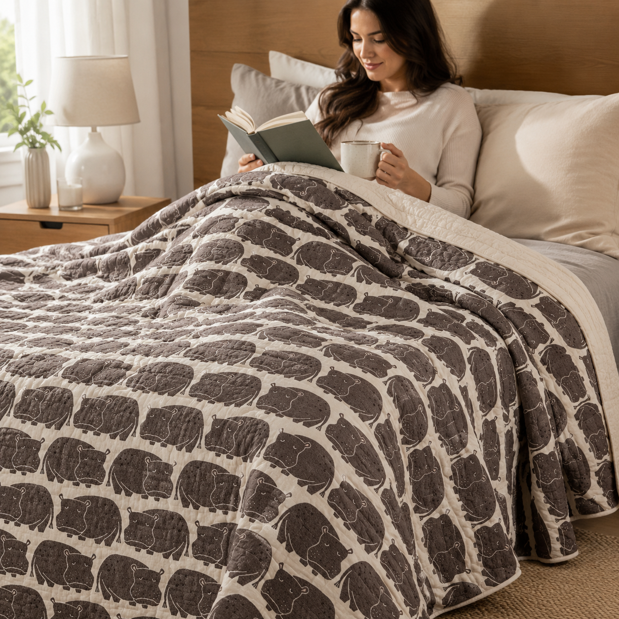 Rising Sun - Weary Hippo - Willow Fabric - Loes Van Oosten