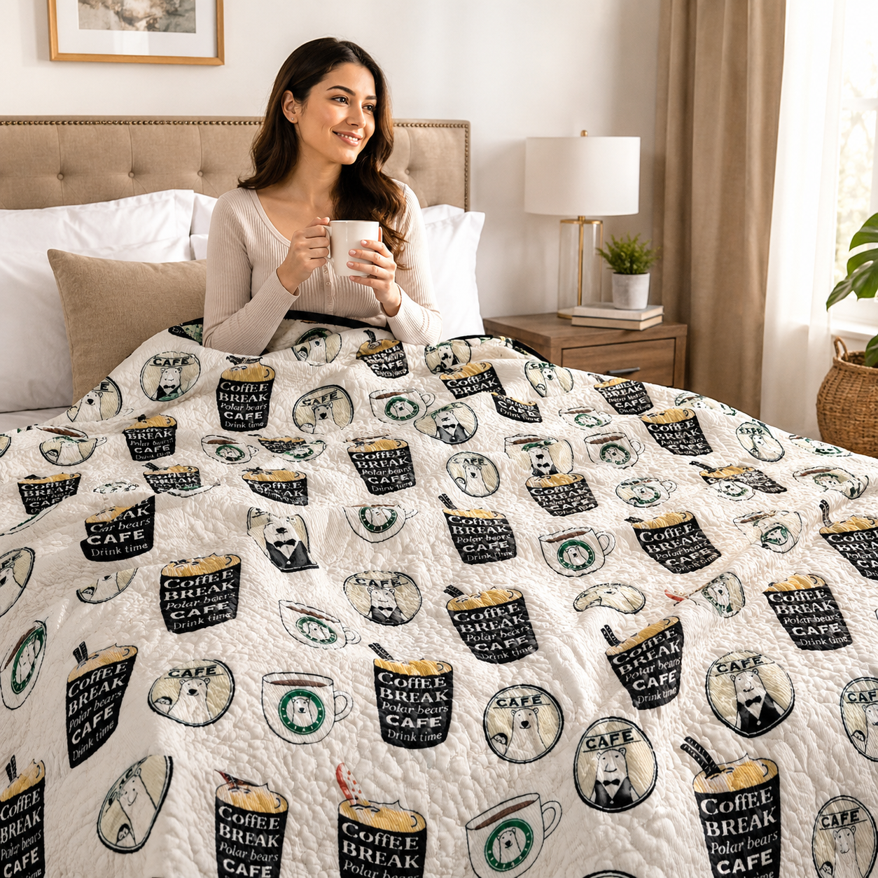 Kiyohara Polar Bear Coffee Fabric Japanese Cotton Twill Fabric.