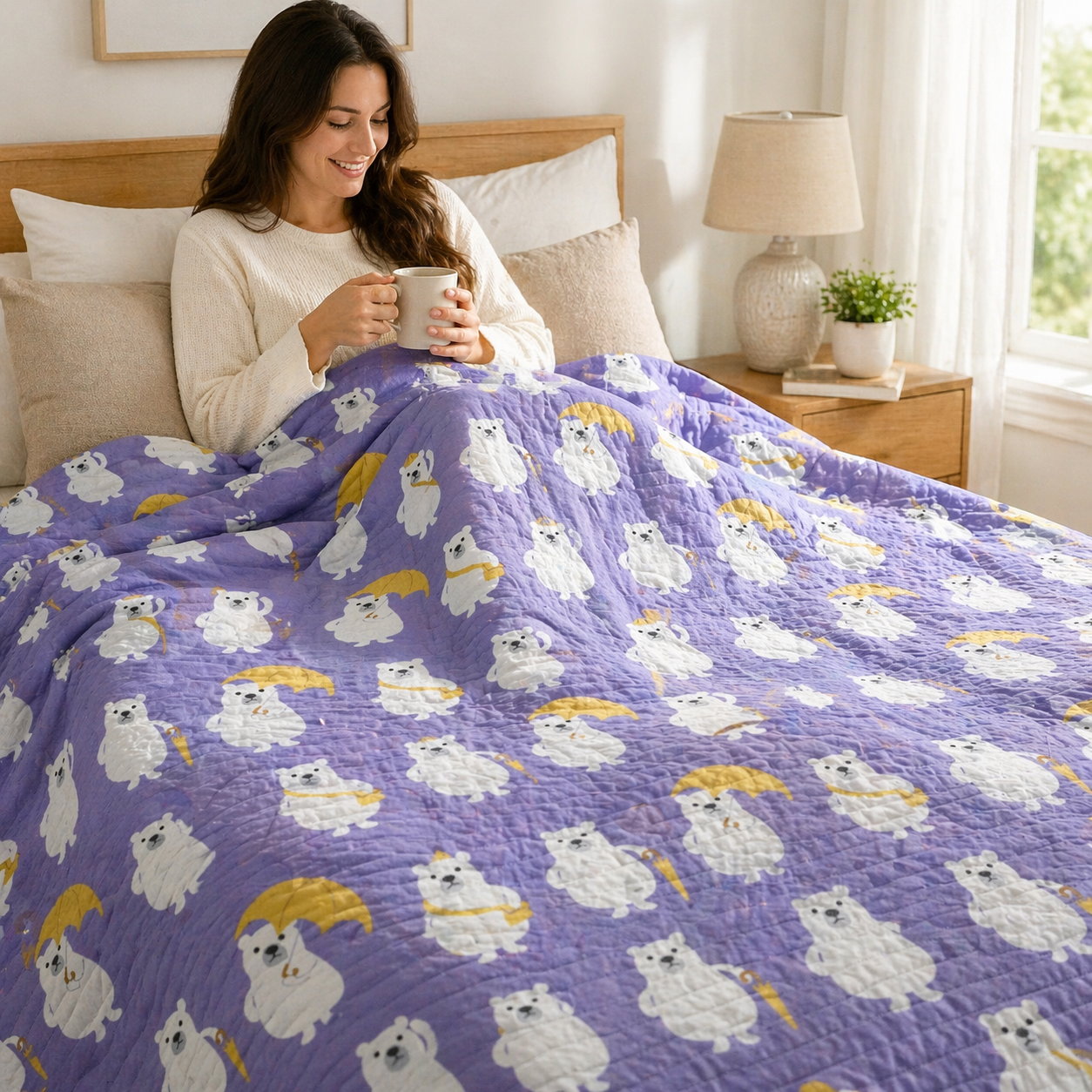 Bear-Polar Bear-Japanese Fabric-Purple-White-Yellow-Cotton Canvas Fabric