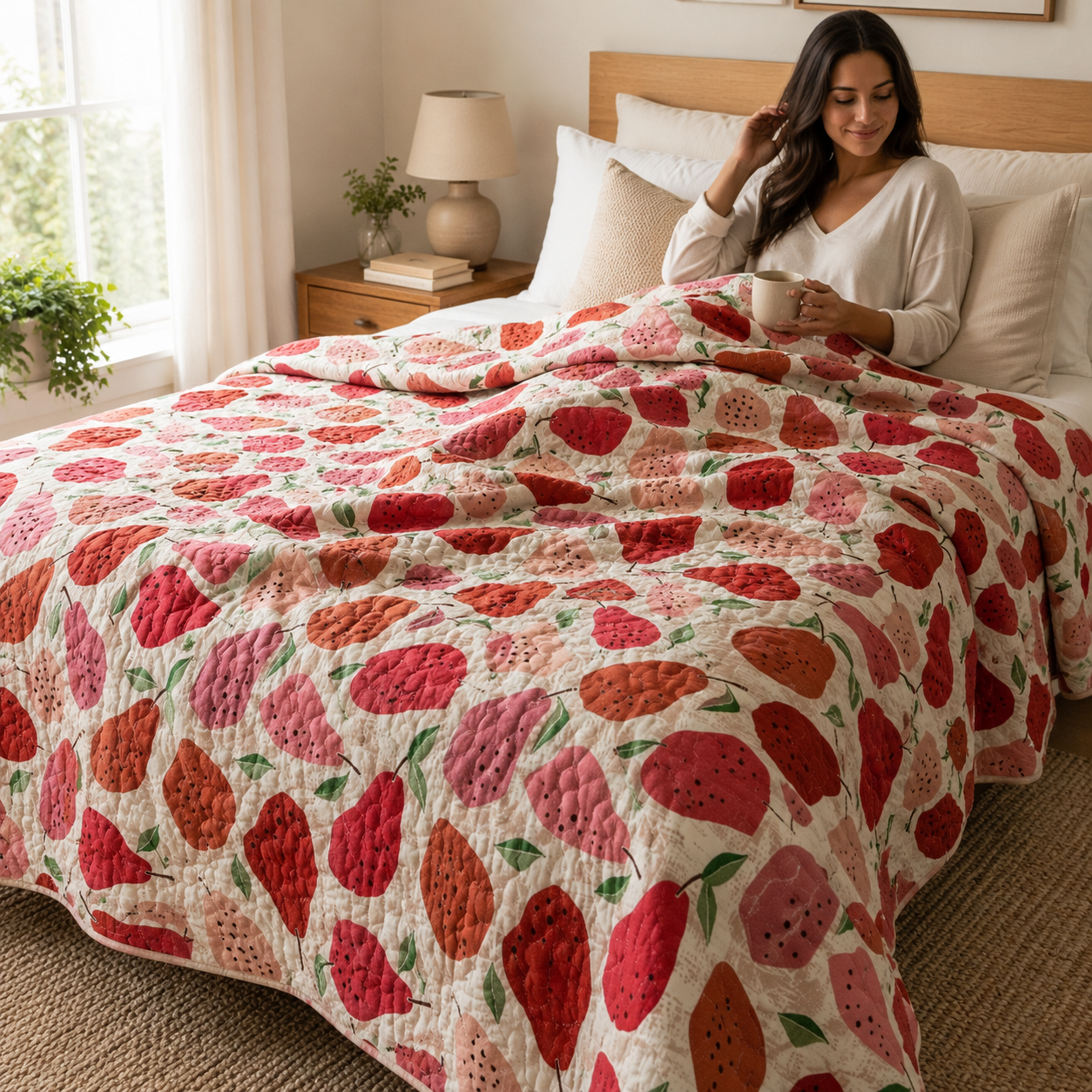 Under the Apple Tree-Quince Red Cotton Fabric-Loes van Oosten