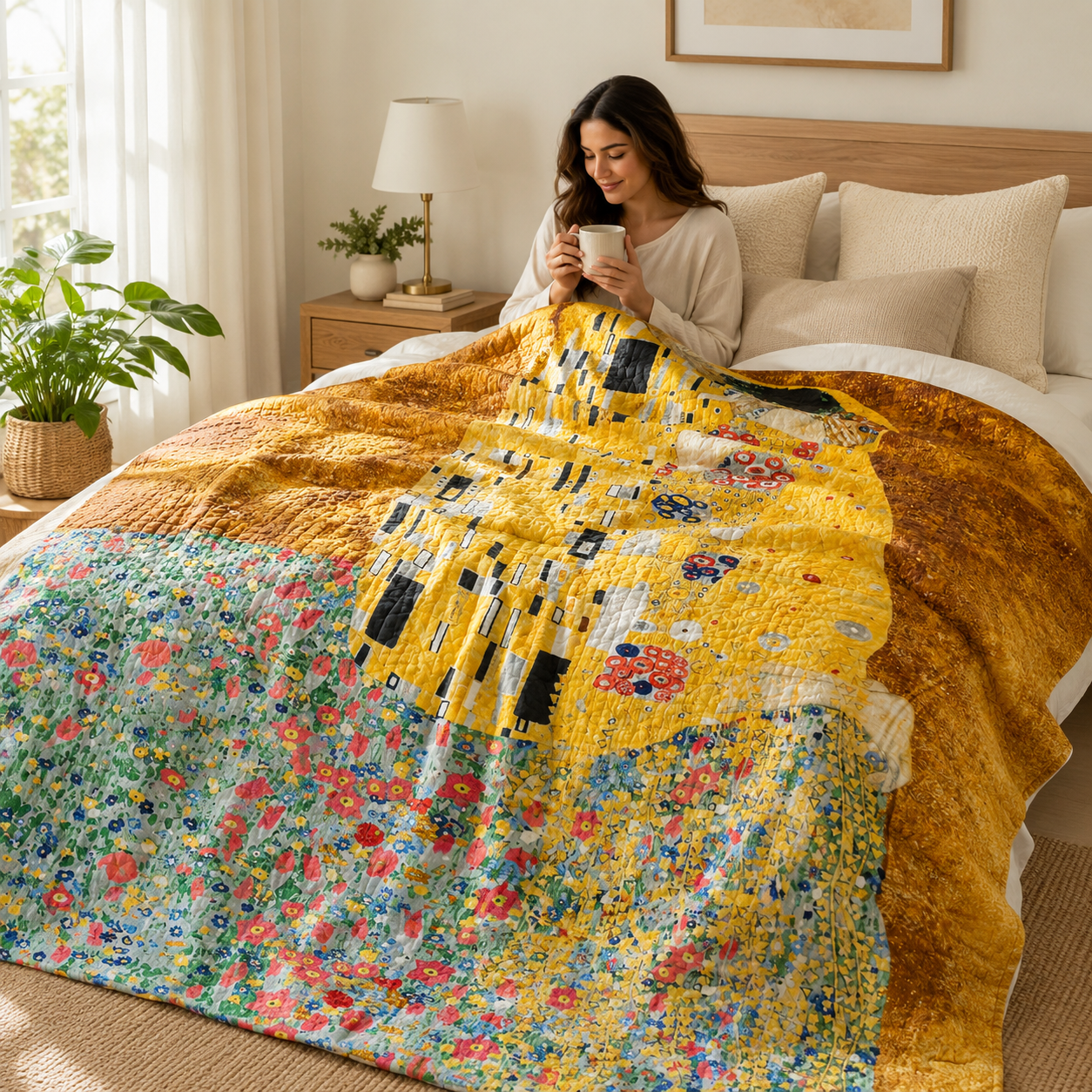 Gustav Klimt - The Kiss - Gold - Robert Kaufman - Quilting Cotton Panel