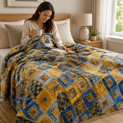 Gustav Klimt Diamonds Cobalt Quilting Cotton Fabric by Robert Kaufman