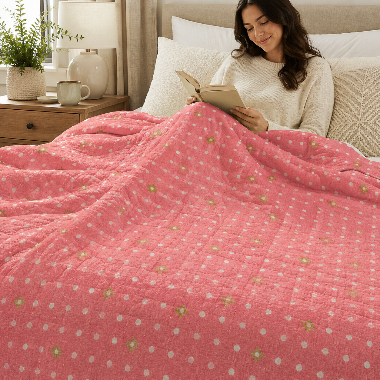 Neko and Tori Ohanadotto-Coral Unbleached Metallic Fabric-Itsuko Naka-Cotton+Steel