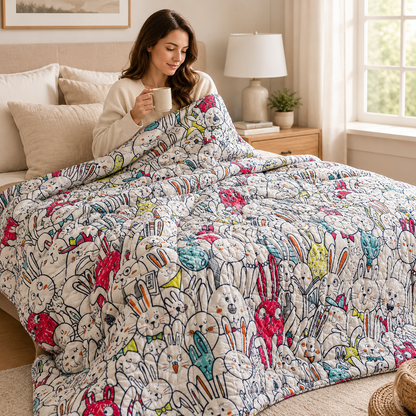 Rabbit Oxford Fabric – Kokka Japanese Fabric – Cute Bunny Print Cotton Oxford Fabric