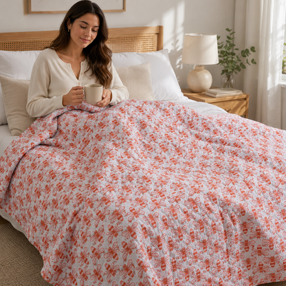 Sweet Floral Scent Bee Coral Fabric by Loes Van Oosten
