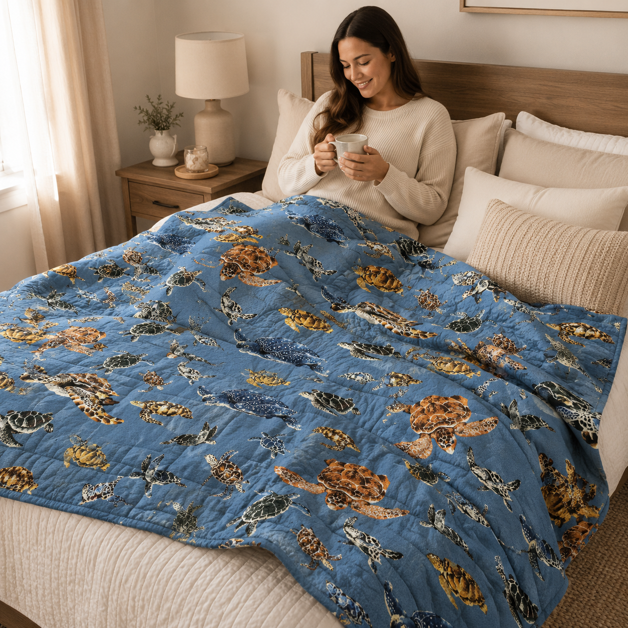 Sea Turtle - Japanese Fabric - Blue Twill Fabric