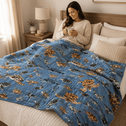 Sea Turtle - Japanese Fabric - Blue Twill Fabric