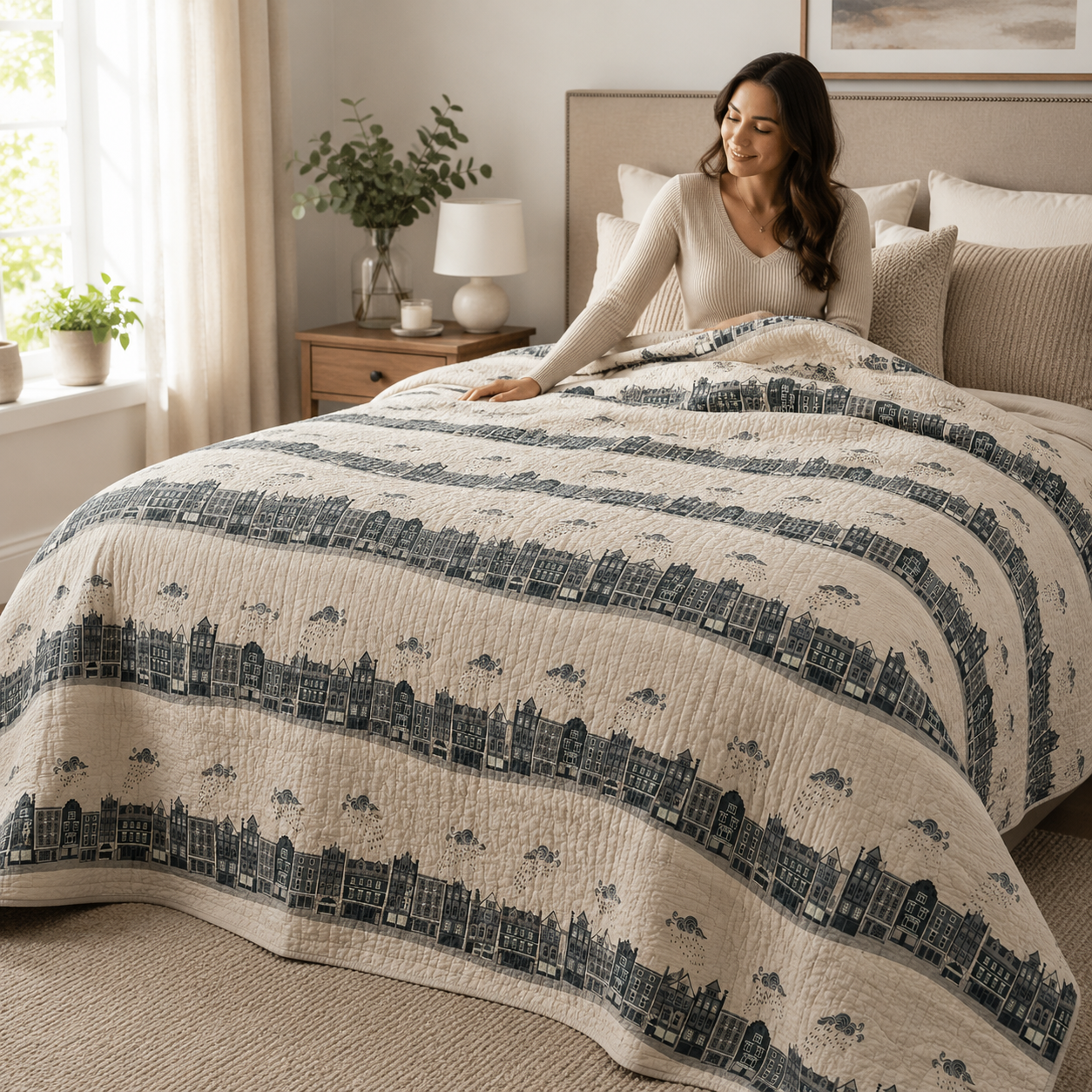 London Town - Kings Road - Slate Unbleached Fabric - Sara Mulvanny - Gray - Green - Cotton + Steel - Quilting Cotton - SY101-SL2U