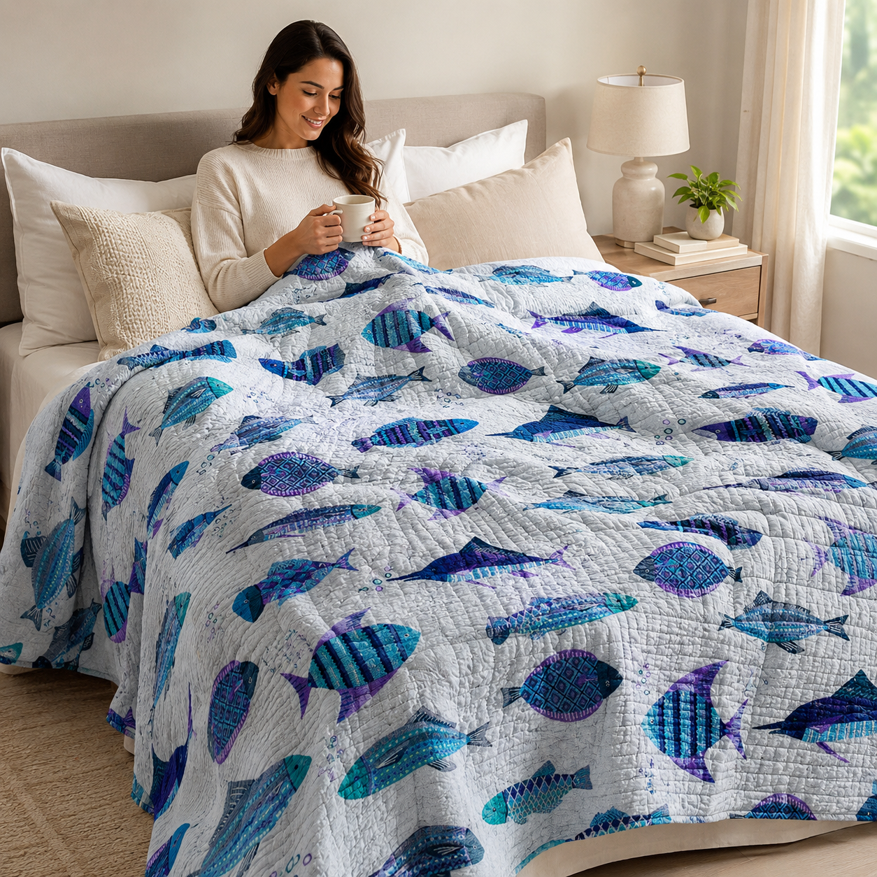Kokka - Japanese Fabric - Fish - Lightweight Cotton Linen Canvas