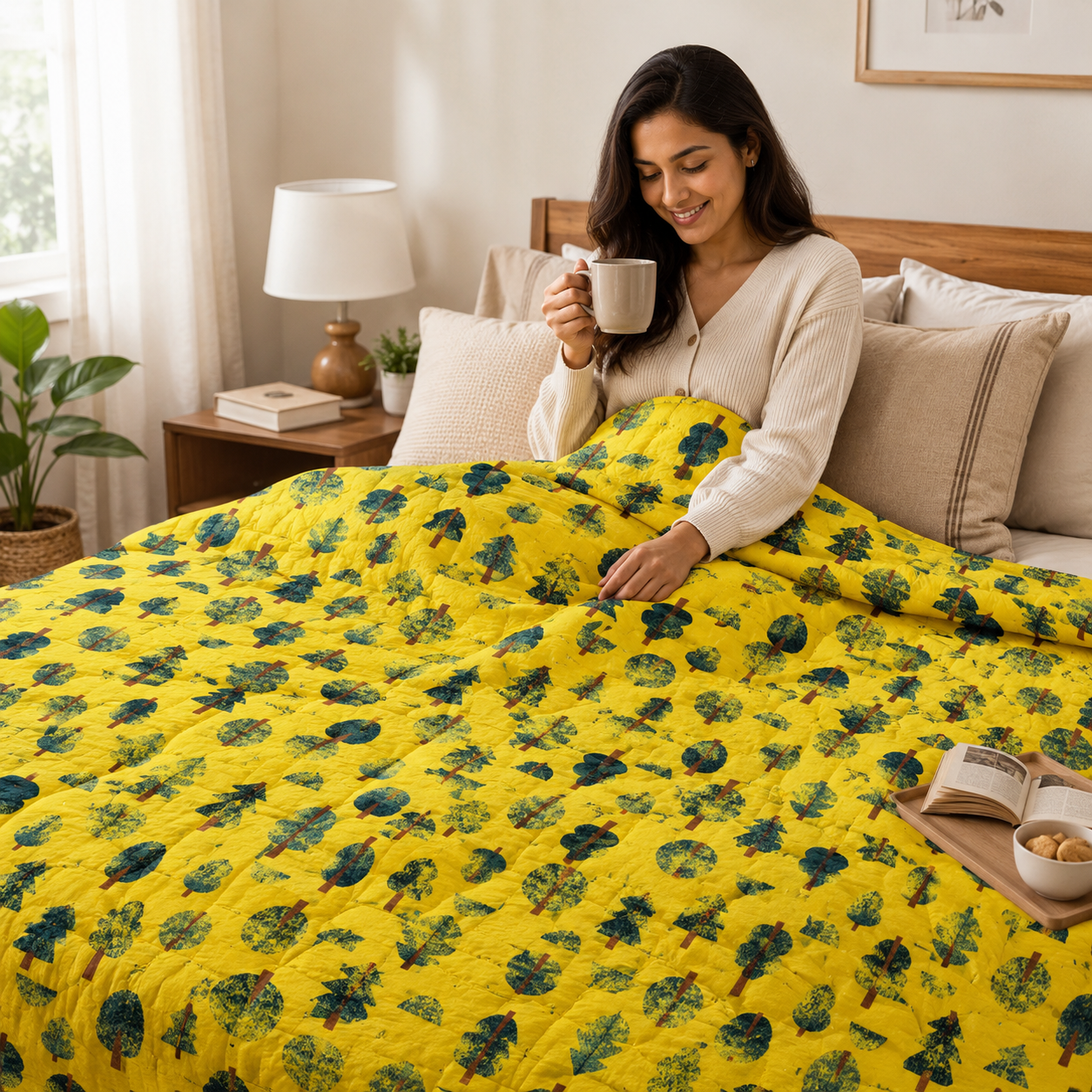 Neko and Tori-Tiny Trees-Avocado Fabric-Itsuko Naka-Cotton + Steel