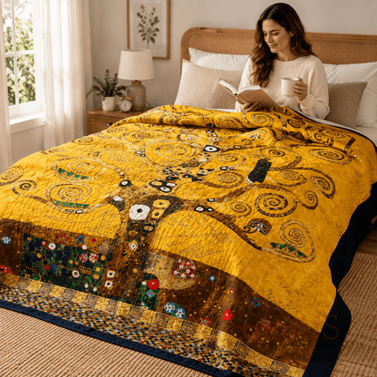 Gustav Klimt Tree of Life Gold Quilting Cotton Panel – Robert Kaufman Fabrics – Decorative Cotton Fabric Panel