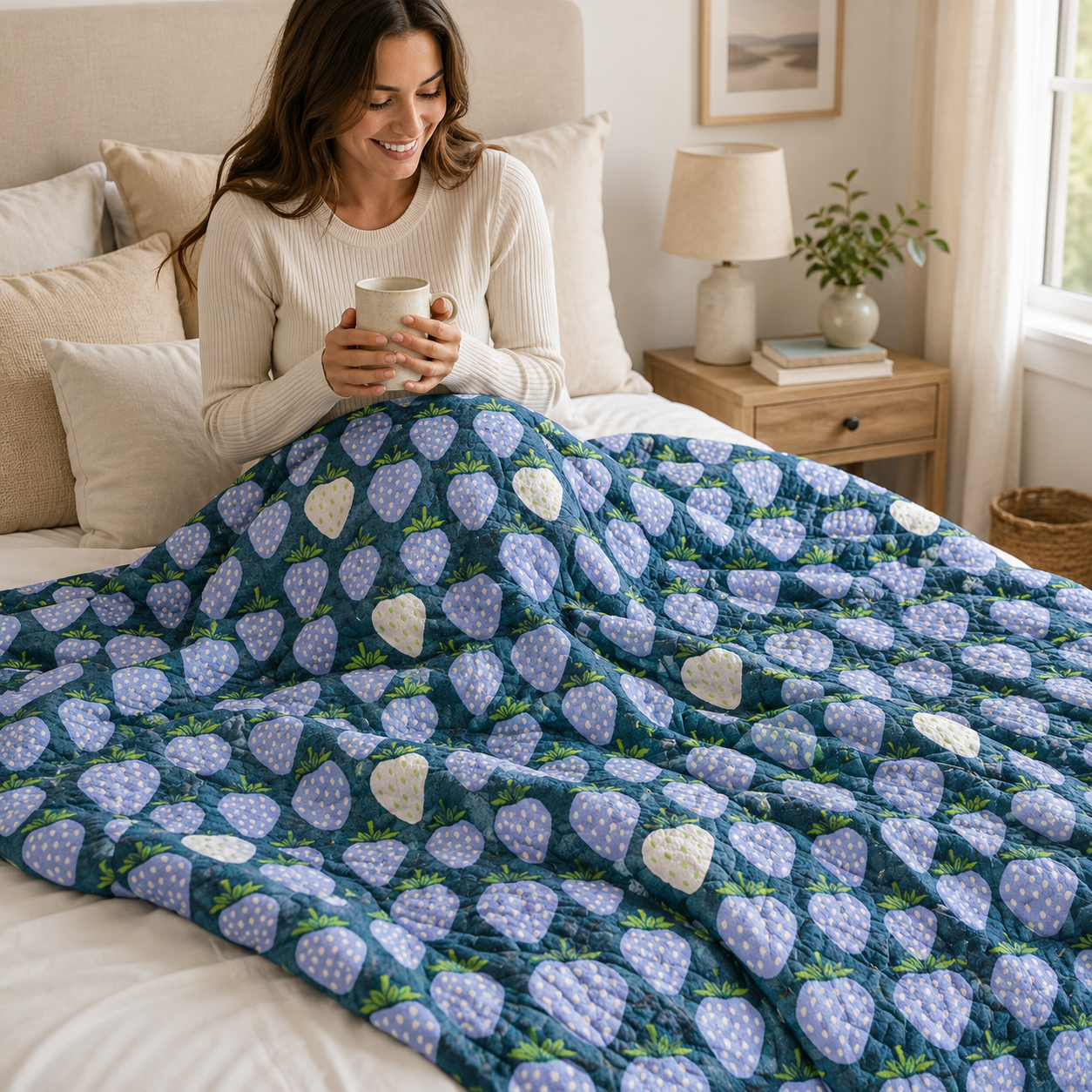 Under the Apple Tree – Queen of Berries – California Blue Fabric – Loes Van Oosten – Cotton + Steel