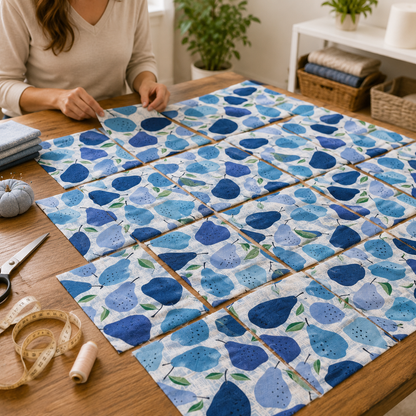 Under The Apple Tree-Quince Blue Fabric-Loes Van Oosten-Cotton + Steel