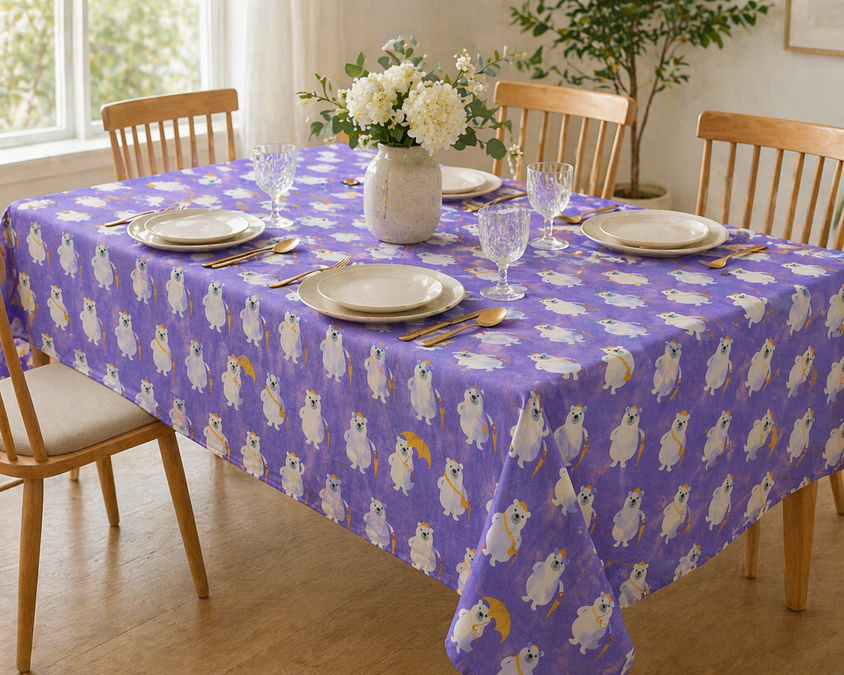 Bear-Polar Bear-Japanese Fabric-Purple-White-Yellow-Cotton Canvas Fabric