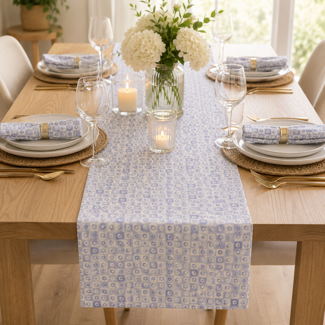 Rifle Paper Co. Daisy Gingham Blue Quilting Cotton Fabric – Easter Collection