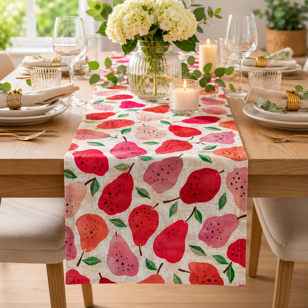 Under the Apple Tree-Quince Red Cotton Fabric-Loes van Oosten