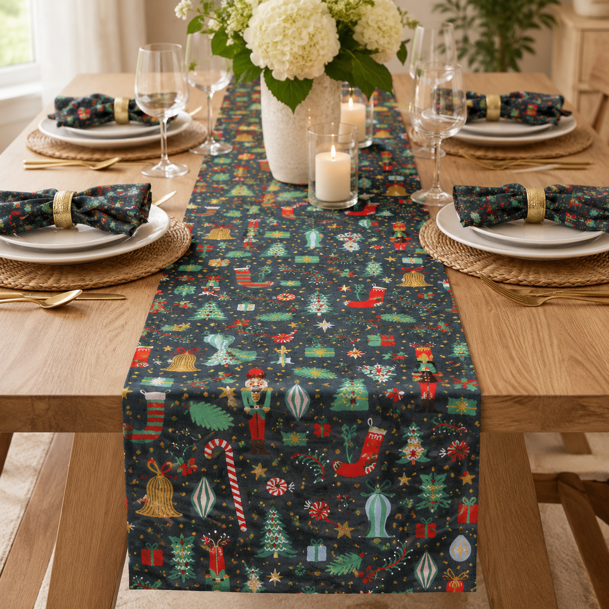 Holiday Classics - Deck The Halls - Evergreen Metallic Fabric - Rifle Paper Co - Cotton + Steel