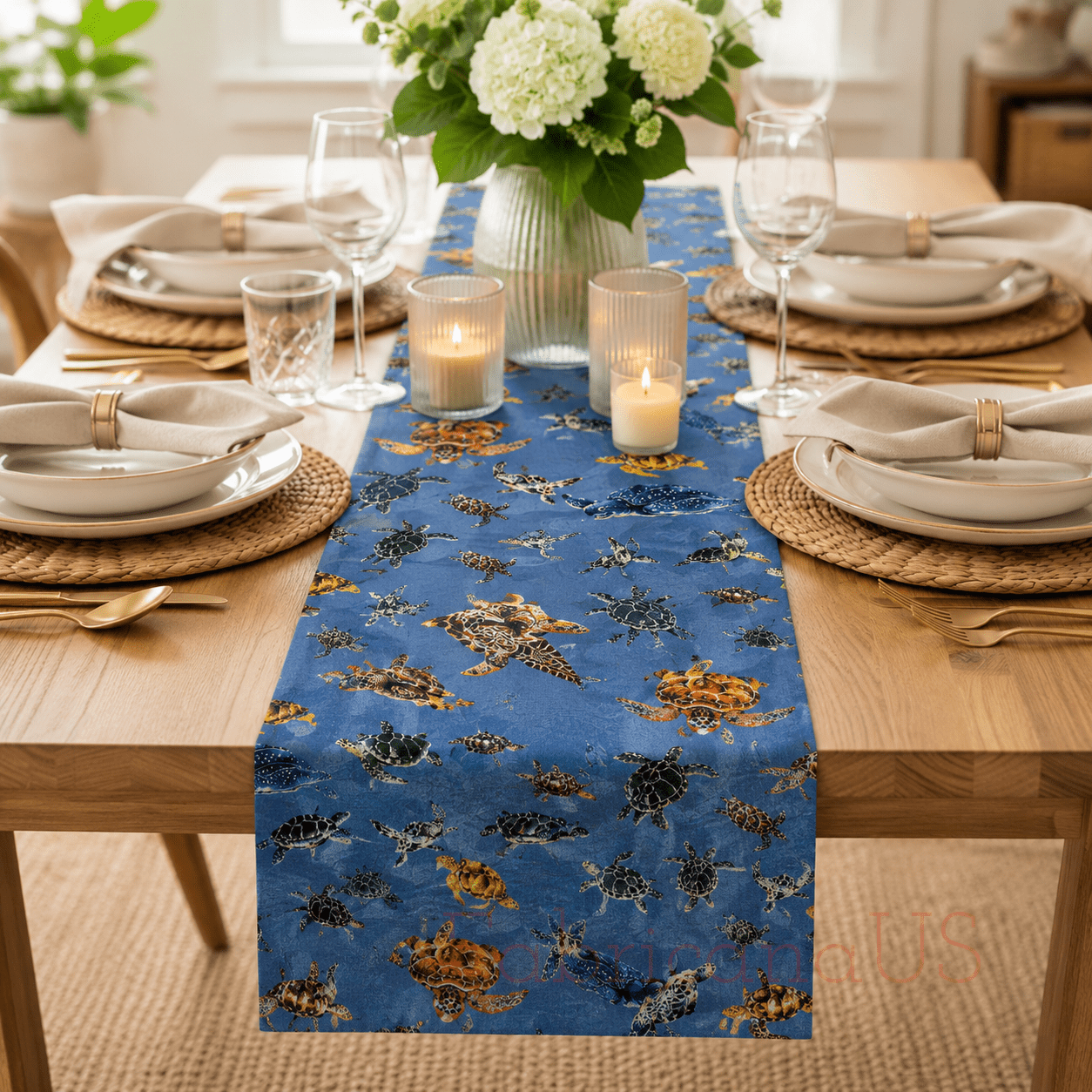 Sea Turtle - Japanese Fabric - Blue Twill Fabric