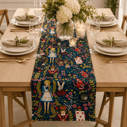 Rifle Paper Co-Alice in Wonderland Fabric-Metallic Navy Canvas-Cotton and Steel