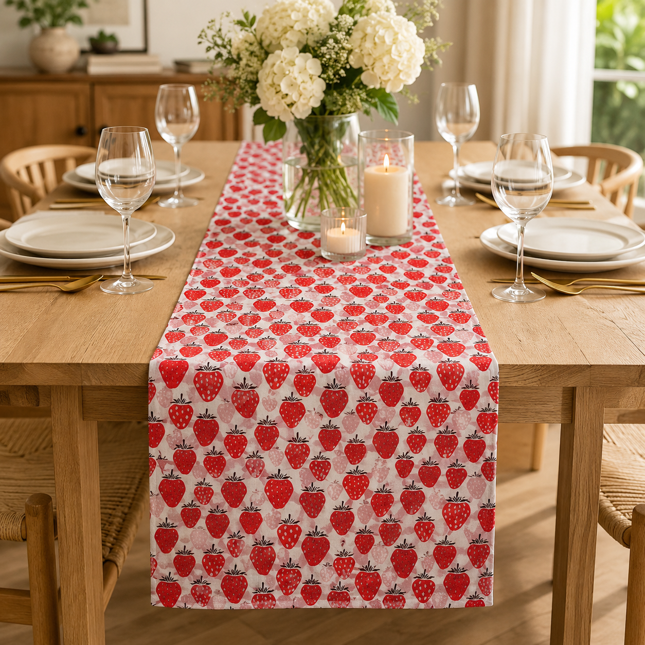 Under the Apple Tree Queen of Berries Blushing Red Fabric by Loes van Oosten