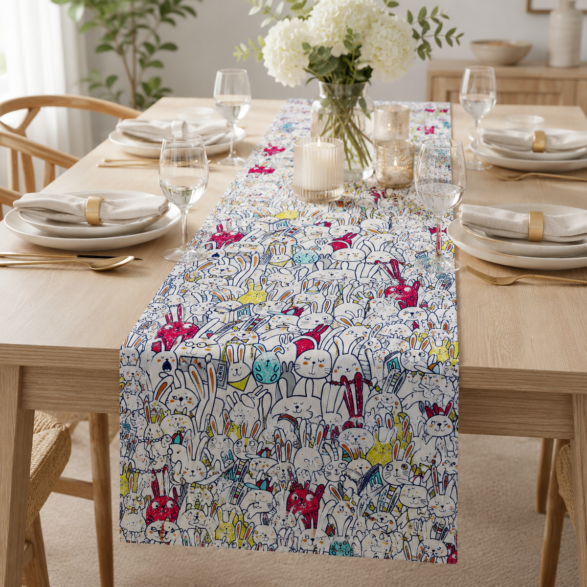 Rabbit Oxford Fabric – Kokka Japanese Fabric – Cute Bunny Print Cotton Oxford Fabric