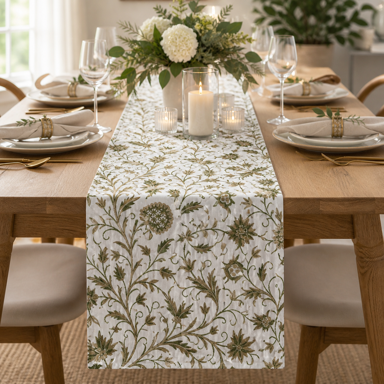 Cotton Crewel Hand Embroidered Fabric-Kashmir Crewel on White-Myth D/7 Tune