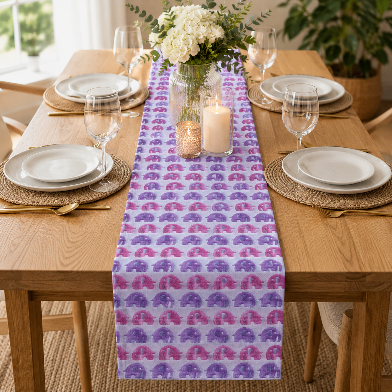 Japanese Cosmo Fabric- Gauze Cotton-Pink Elephants Jacquard Fabric.