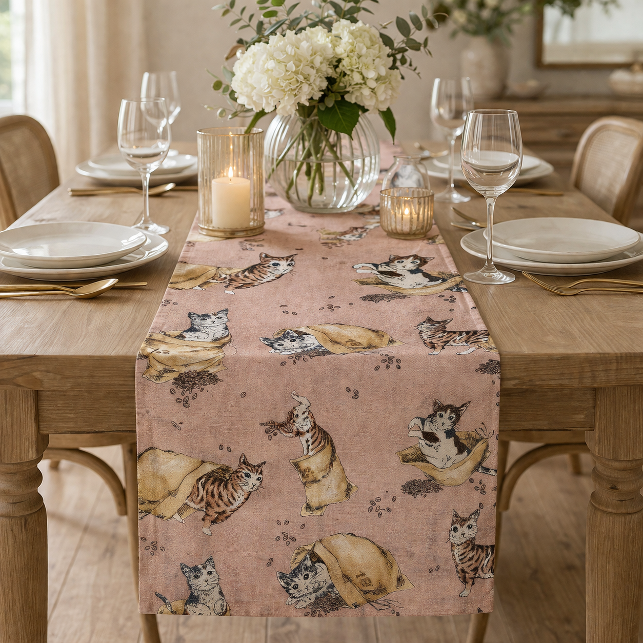 Coffee and Cats-Funny Cats-Kokka Fabric-Japanese Canvas Fabric