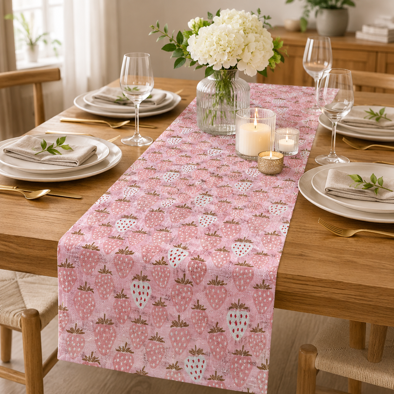 Under the Apple Tree Queen of Berries Flush Pink Fabric by Loes van Oosten
