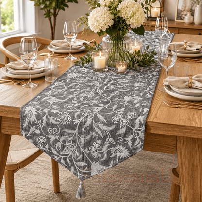 Linen Crewel Hand Embroidered Fabric-Kashmir Crewel-White on Linen-Myth 766