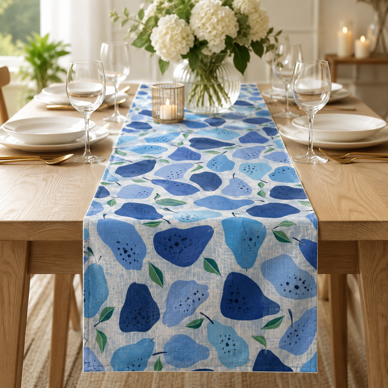 Under The Apple Tree-Quince Blue Fabric-Loes Van Oosten-Cotton + Steel