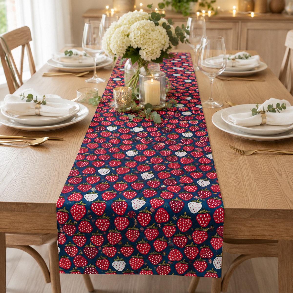 Under the Apple Tree-Queen of Berries-Starry Night-Unbleached Canvas Fabric