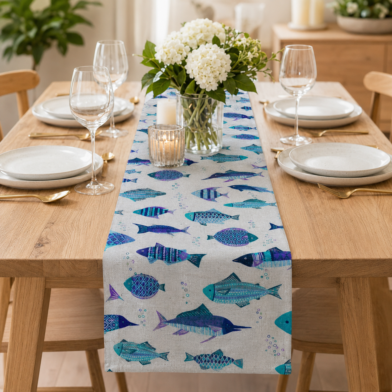 Kokka - Japanese Fabric - Fish - Lightweight Cotton Linen Canvas