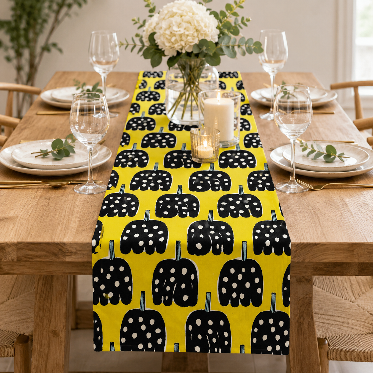 Kokka Japanese Lightweight Canvas Fabric – Black & Yellow Print – Premium Cotton Canvas – Made in Japan