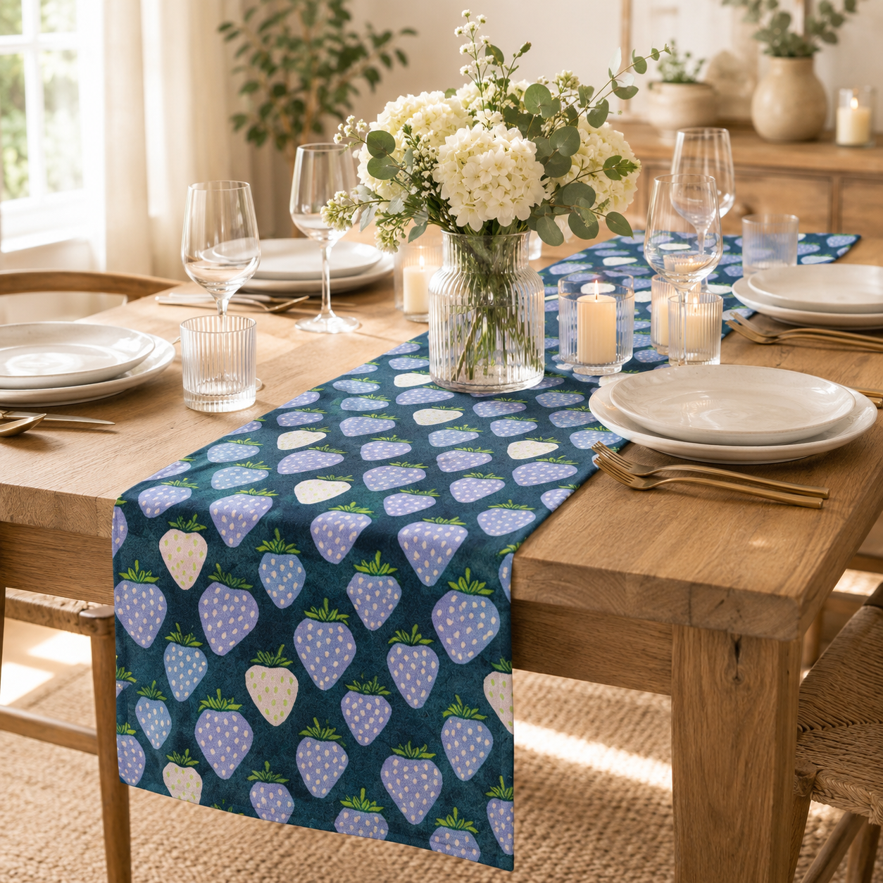 Under the Apple Tree – Queen of Berries – California Blue Fabric – Loes Van Oosten – Cotton + Steel