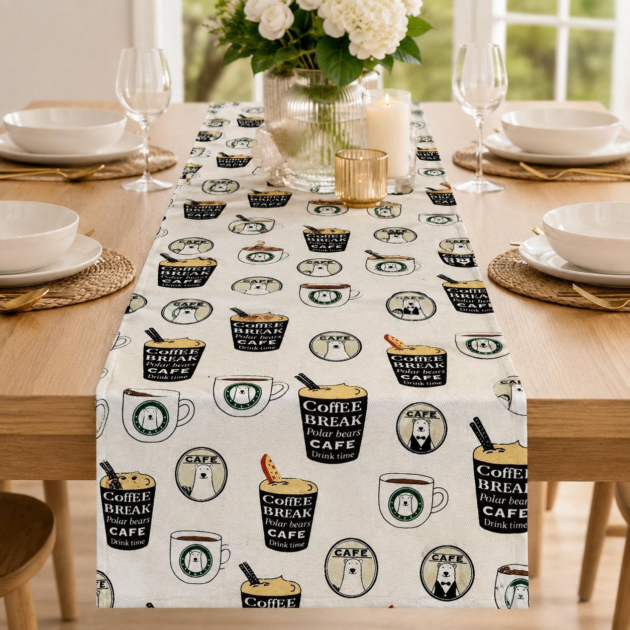 Kiyohara Polar Bear Coffee Fabric Japanese Cotton Twill Fabric.