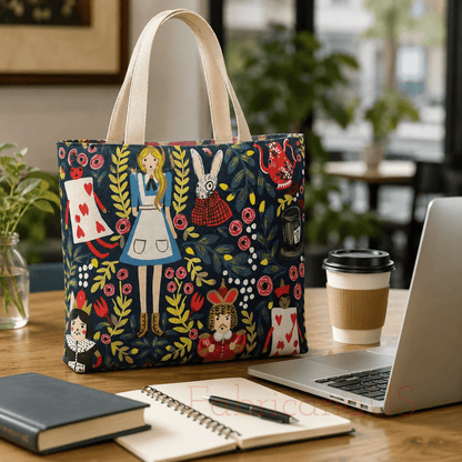 Rifle Paper Co-Alice in Wonderland Fabric-Metallic Navy Canvas-Cotton and Steel