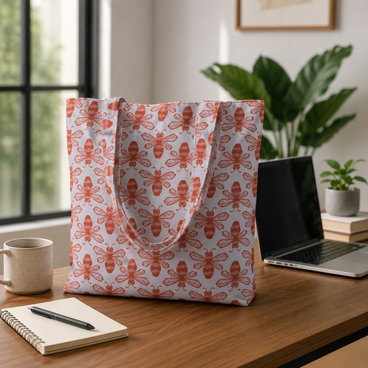 Sweet Floral Scent Bee Coral Fabric by Loes Van Oosten