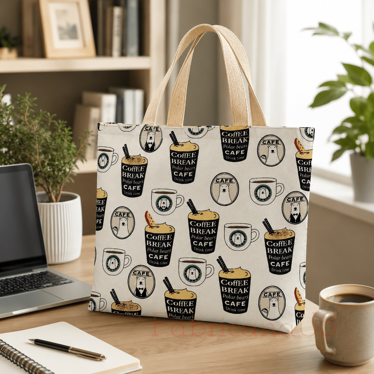 Kiyohara Polar Bear Coffee Japanese Cotton Twill Fabric