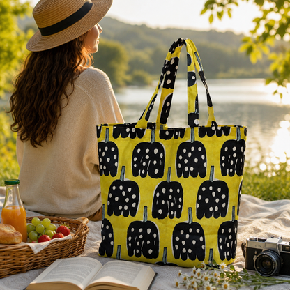 Kokka Japanese Lightweight Canvas Fabric – Black & Yellow Print – Premium Cotton Canvas – Made in Japan