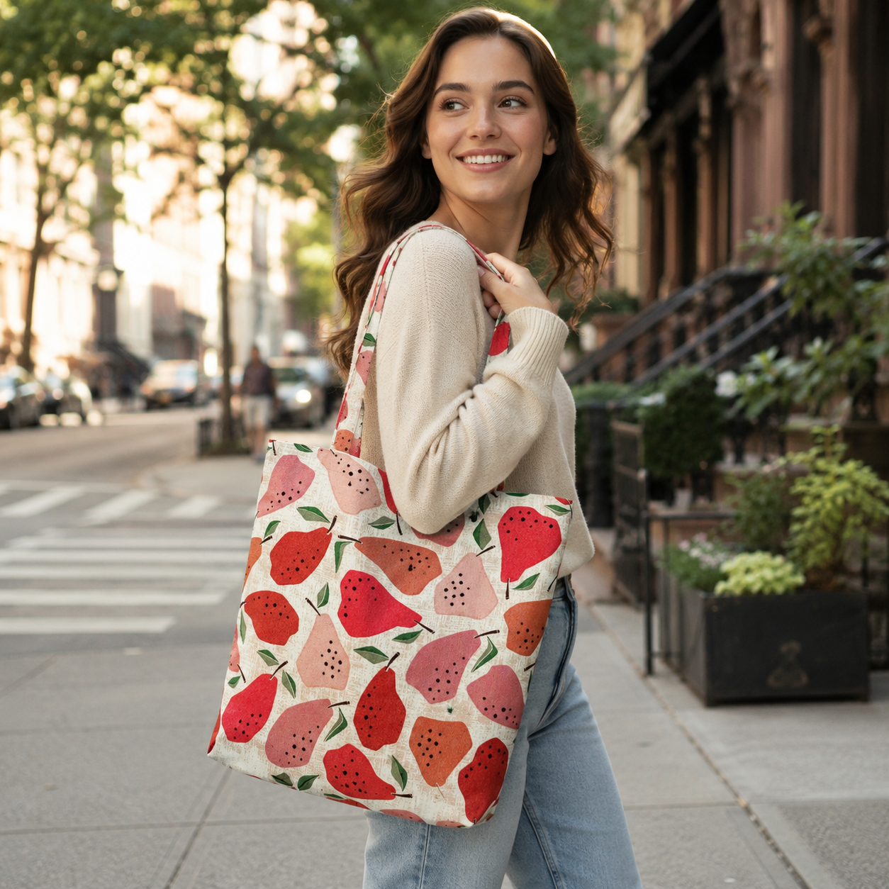 Under the Apple Tree-Quince Red Cotton Fabric-Loes van Oosten
