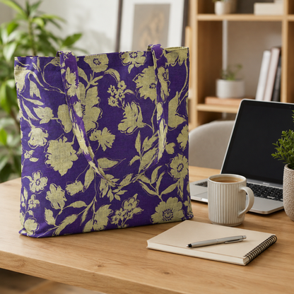 Kokka Japanese Fabric – Purple Olive Floral Fabric – 100% Linen Botanical Print