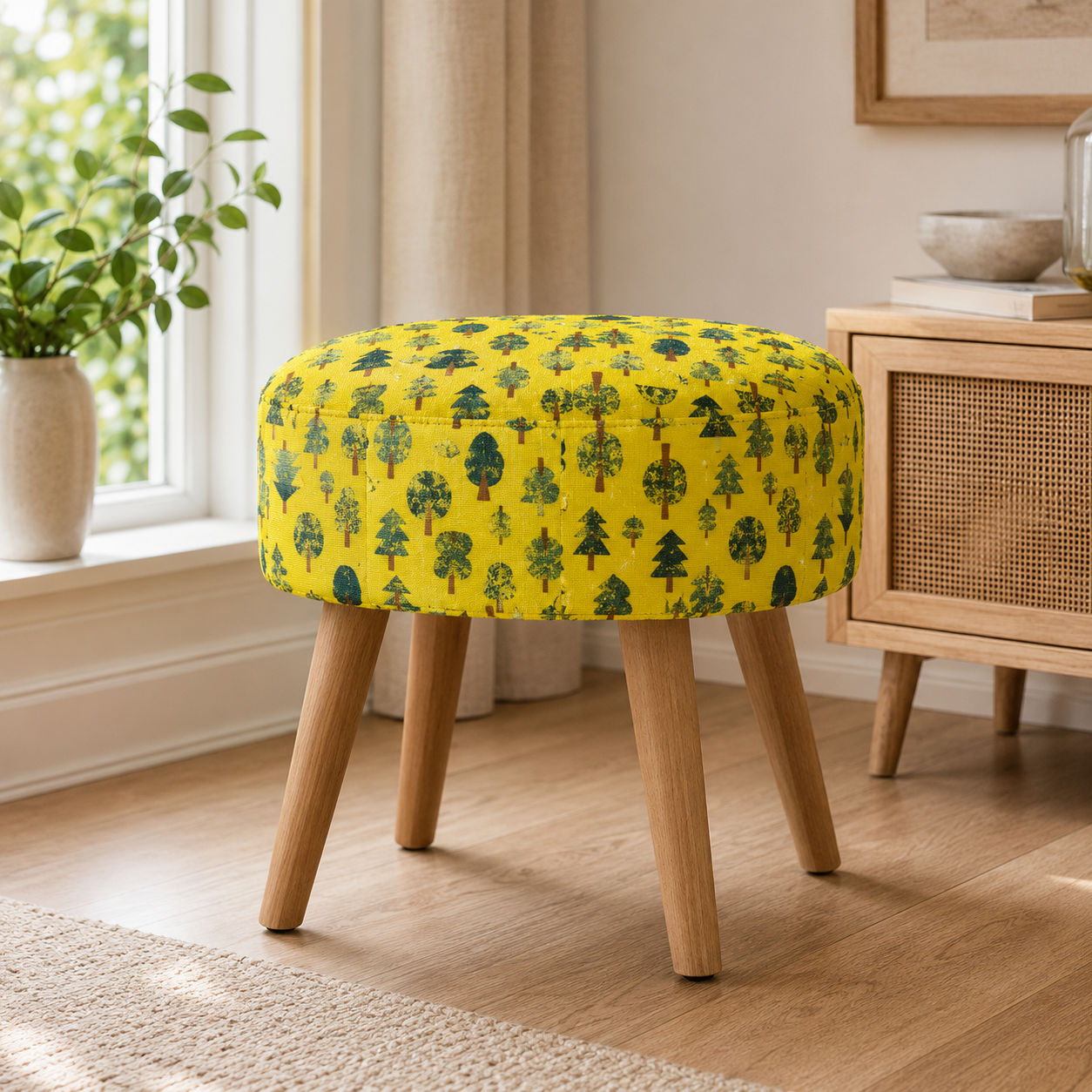 Neko and Tori-Tiny Trees-Avocado Fabric-Itsuko Naka-Cotton + Steel