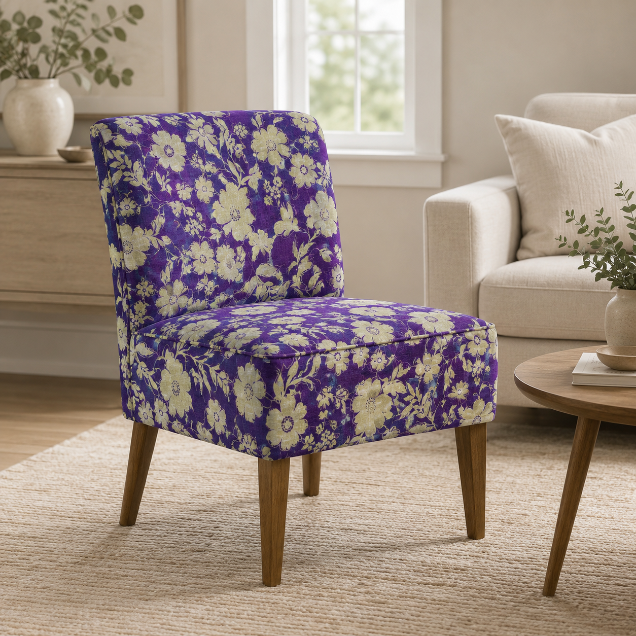 Kokka Japanese Fabric – Purple Olive Floral Fabric – 100% Linen Botanical Print