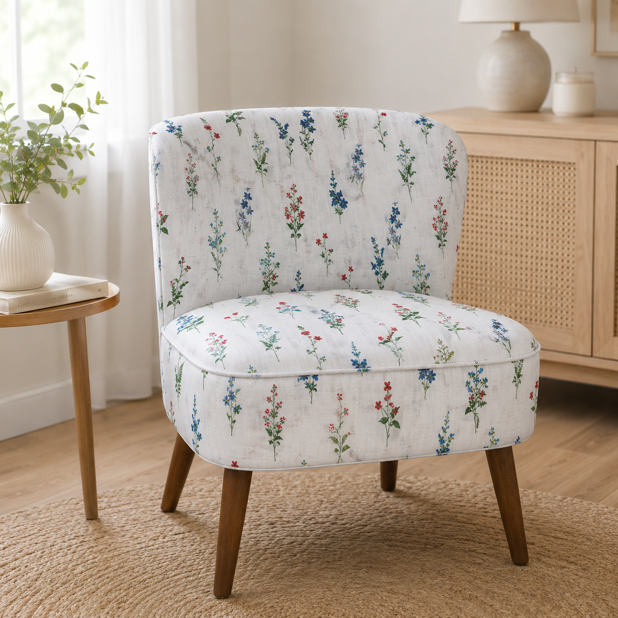 Floral-Green-Red-Blue-White-Hokkoh-Japanese Sheeting Fabric-Cotton Linen-301-730-2A