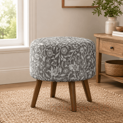 Linen Crewel Hand Embroidered Fabric-Kashmir Crewel-White on Linen-Myth 766